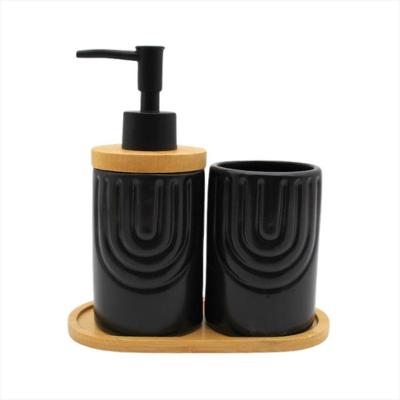 Jogo de Banheiro Kit Lavabo Linha Ondulado 3 Pecas Porta Sabonete Escova Bandeja Preto Fosco OEM