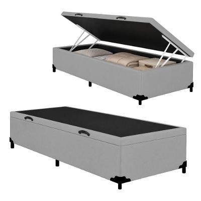 Cama Box com Baú Solteiro Royal Sleep Ortopédico Courino Cinza 88CM