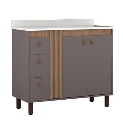 Gabinete para Banheiro Samir de Chão 1 Porta MDF-MDP 100CM Amadeirado Venturi