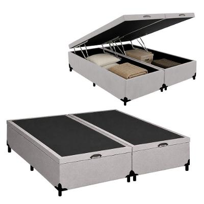 Cama Box com Baú Queen Bipartido Tecido Sintético Cinza Royal Sleep