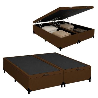 Cama Box com Baú King Royal Sleep Bipartido Sintético Marrom