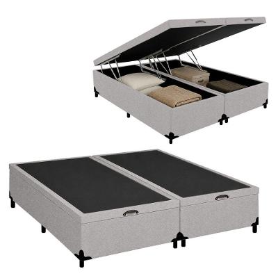 Cama Box com Baú King Bipartido Suede Cinza Royal Sleep