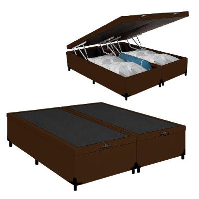 Cama Box com Baú Casal Royal Sleep Baú Bipartido Tecido Sintético Marrom