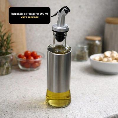 Dispenser de Temperos 300ml para Azeite e Molhos Vidro + Inox com Bico Dosador para Cozinha Inox