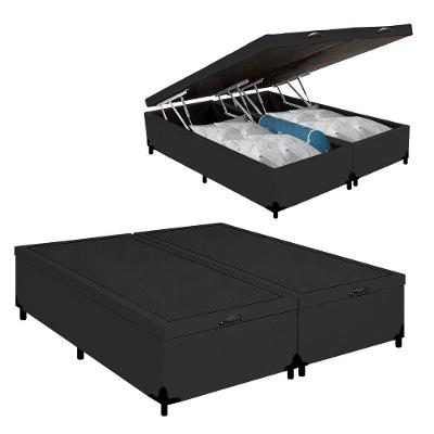 Cama Box com Baú Casal Bipartido Sintético Preto Royal Sleep