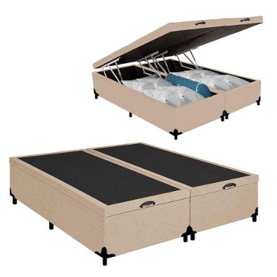 Cama Box com Baú Casal Bipartido Pneumática Suede Bege Royal Sleep