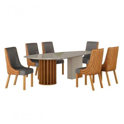 Conjunto Sala de Jantar Belle 6 Lugares Tampo em Vidro Cinza 200CM Leifer Móveis