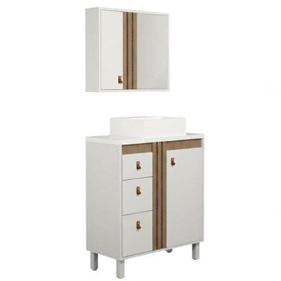 Conjunto Gabinete para Banheiro Sofia 2 Portas 60CM Branco com Tampo de Pedra Venturi