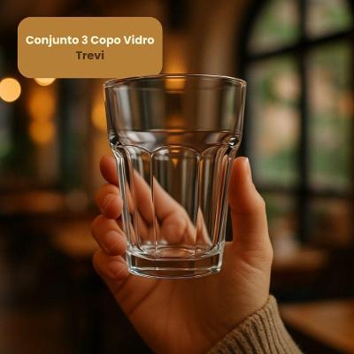 Conjunto de Copos Trevi Vidro Transparência Cristalina Fácil Limpeza Uso Versátil Wellmix 350ML