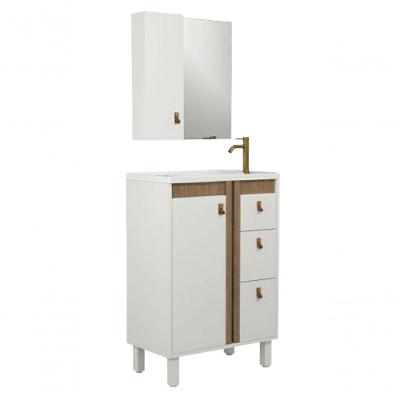 Conjunto Gabinete para Banheiro Samir MDF 60CM Branco com Jequitibá Venturi