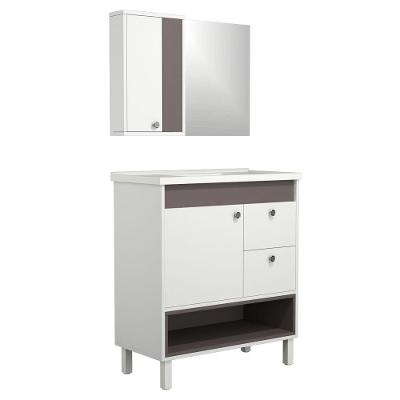 Conjunto Gabinete de Banheiro Istambul 1 Porta 1 Prateleira MDF - MDP 15mm 80CM Branco com Havana