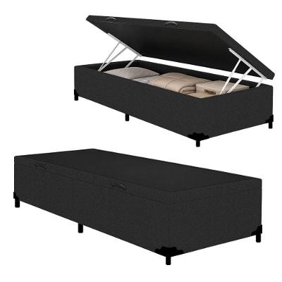 Cama Box com Baú Solteiro Royal Sleep Suede Preto 88CM