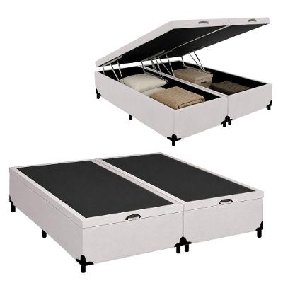 Cama Box com Baú Queen Bipartido Tecido Sintético Branco Royal Sleep