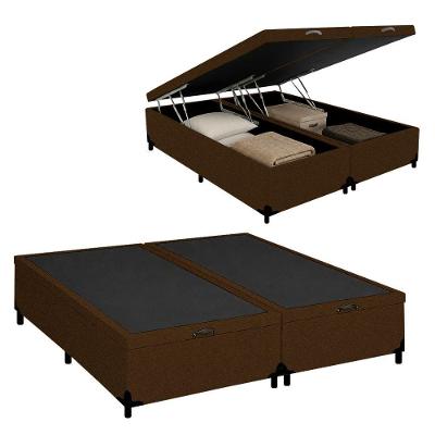 Cama Box com Baú Queen Bipartido Suede Marrom Royal Sleep