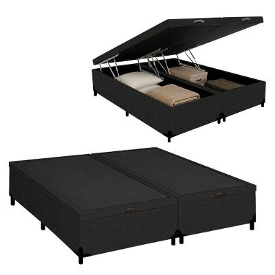 Cama Box com Baú King Royal Sleep Bipartido Suede Preto 192CM Royal Sleep