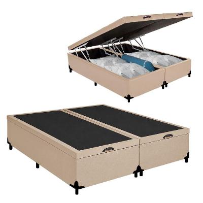 Cama Box com Baú Casal Bipartido Sintético Pneumático Tecido Bege Royal Sleep