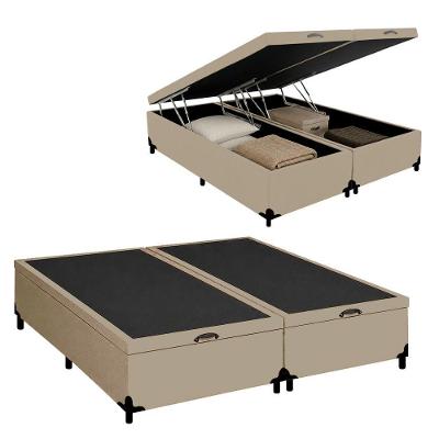 Cama Box com Baú King Bipartido Tecido Sintético Bege Royal Sleep