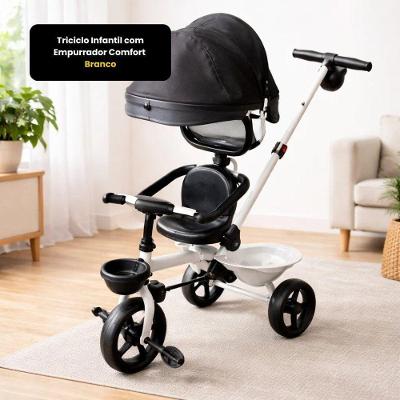 Triciclo Infantil Comfort com Capota Ajustável Branco Uniart