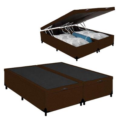 Cama Box com Baú Casal Bipartido Suede Marrom 138CM Royal Sleep