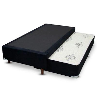 Cama Box Bicama Auxiliar Solteiro Suede Espuma 8cm Madeira Preto Homequeen