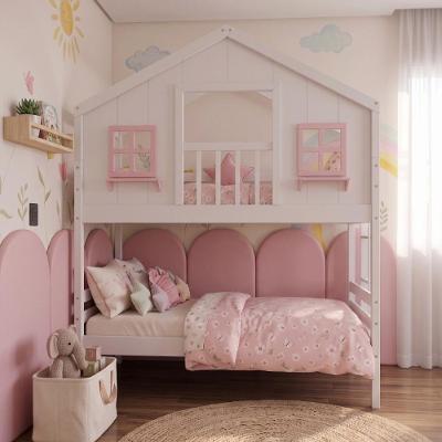 Beliche Infantil Casinha dos Sonhos com Varanda Madeira Maciça Branco e Rosa