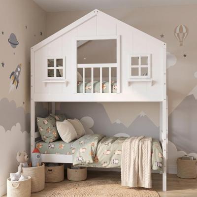Beliche Infantil Casinha dos Sonhos com Varanda Madeira Maciça Branco