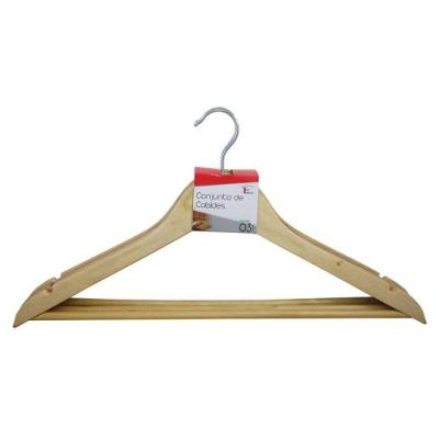 Cabide Kit 3 Unidades de Madeira com Verniz e Gancho Giratório para Roupas Top Rio Comercial