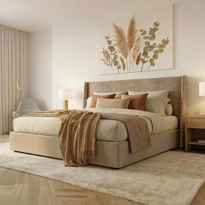 Cabeceira Estofada King Fixação na Parede MDF Linho Amêndoa Casa Lar Shop