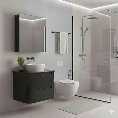 Armário Espelheira Boston 1 Porta 2 Prateleiras MDF MDP 60CM Preto Venturi
