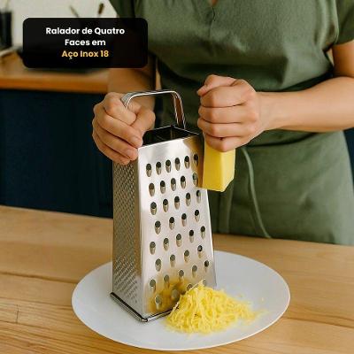 Ralador 4 Faces em Aço Inox Quatro Superfícies de Corte Cozinha Prata