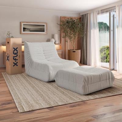 Kit Poltrona + Puff Glamour Bouclé com Espuma D28 Confortável Areia Xflex Sofás