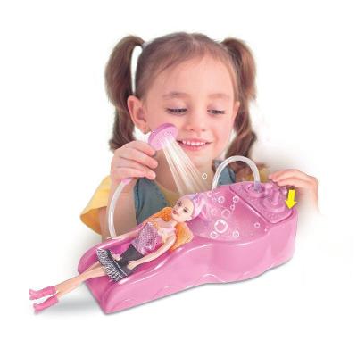 Kit Lavatório com Boneca de Salão Cabelereiro Kit Acessórios Rosa Lua de Cristal