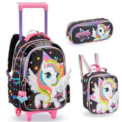 Kit Escolar Denlex Unicorn Power 25L 5L Mochila Rodinhas Lancheira Estojo Roxo