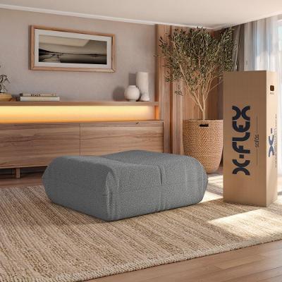 Puff Glamour Boucle Tecido Bouclé Grafite Xflex Sofás