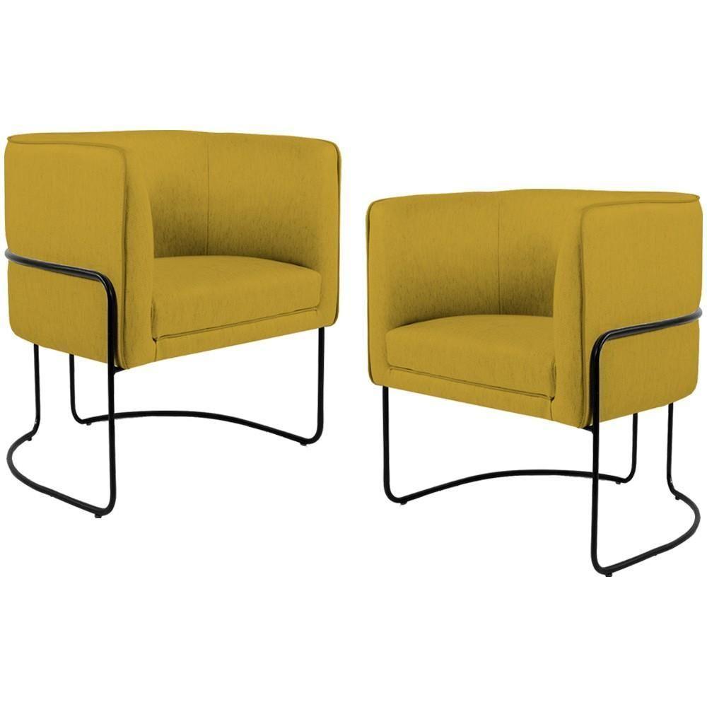 Kit 02 Poltronas Preto Betina D02 Veludo Mostarda C-279 - 1