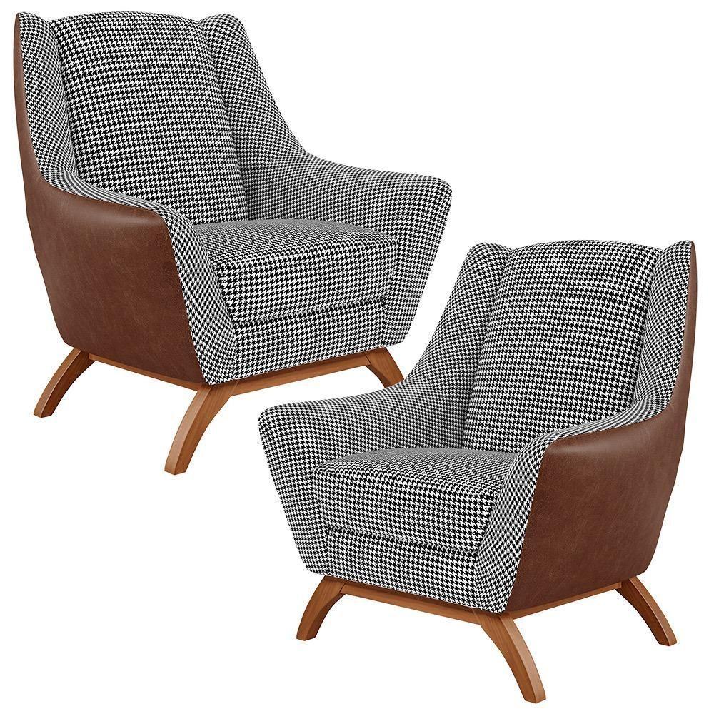 Kit 2 Poltronas Base Em Madeira Marrom B-38 Pied Poule - 1