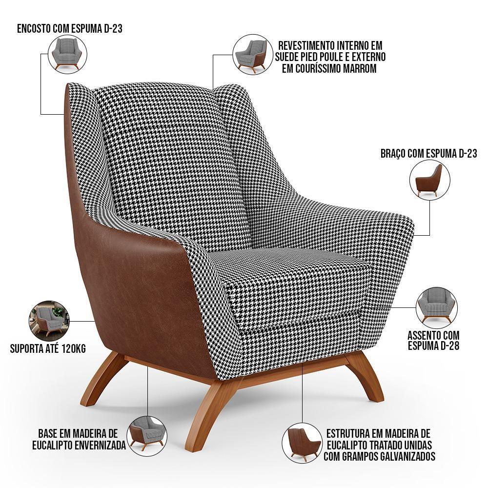 Kit 2 Poltronas Base Em Madeira Marrom B-38 Pied Poule - 6