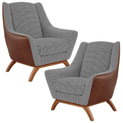 Kit 2 Poltronas Decorativas Juliet D02 Marrom B-38 Pied Poule Lyam Decor