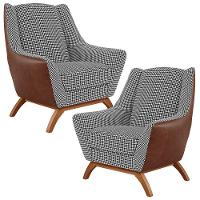 Kit 2 Poltronas Base Em Madeira Marrom B-38 Pied Poule - 1