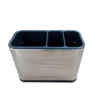 Porta Talheres de Inox Organizador em Metal e Plástico para Cozinha Inox com Preto Top Rio Comercial