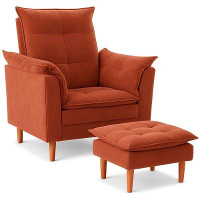 Poltrona Amamentação com Puff Suede Confortável Terracota Isa Estofados