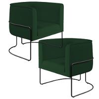 Kit 02 Poltronas Preto Betina D02 Veludo Verde Musgo C-303 - 1