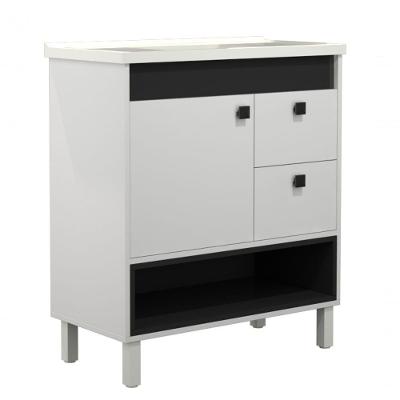 Gabinete de Banheiro Istambul de Chão 1 Porta MDF-MDP 80CM Branco e Preto Venturi