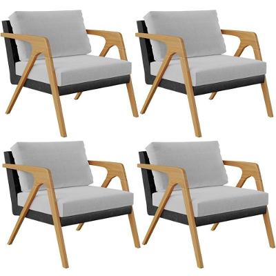 Kit 4 Poltronas Decorativas Sala Pietra L02 Couríssimo Preto Linho Cinza Lyam Decor