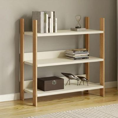 Estante Livreiro Industrial 3 Prateleiras 3 Nichos MDF Off White com Freijó