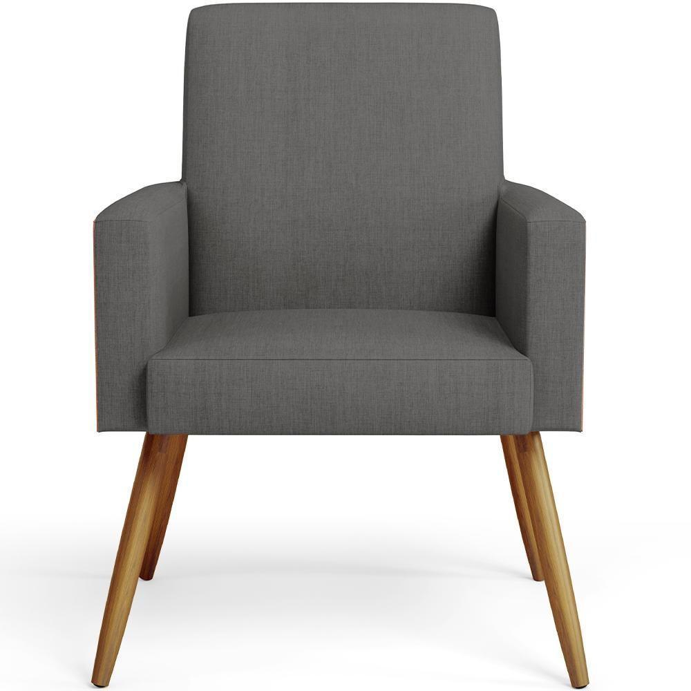 Kit 04 Poltronas Pés Palito Linho Cinza Escuro Camel - 4