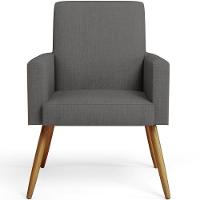 Kit 04 Poltronas Pés Palito Linho Cinza Escuro Camel