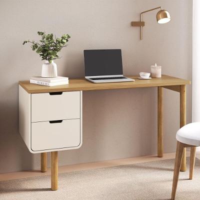 Escrivaninha Retangular Nordic Moderno 2 Gavetas MDP 136CM Off White e Roble Lyam Decor