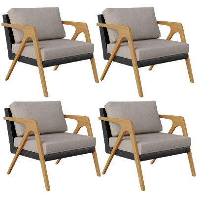 Kit 04 Poltronas Decorativas Pietra L02 Couríssimo Preto Bege Lyam Decor