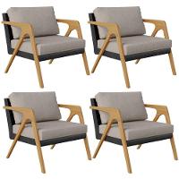 Kit 04 Poltronas L02 Couríssimo Preto Linho Bege - 1